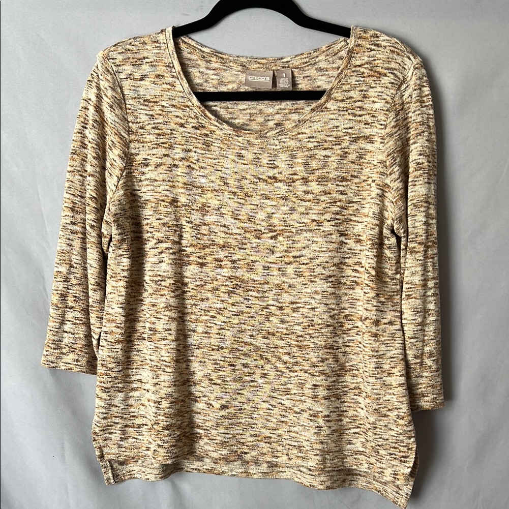 Chicos 3/4 Sleeve Top Browns, Tans, And Metallic Gold | Size 1